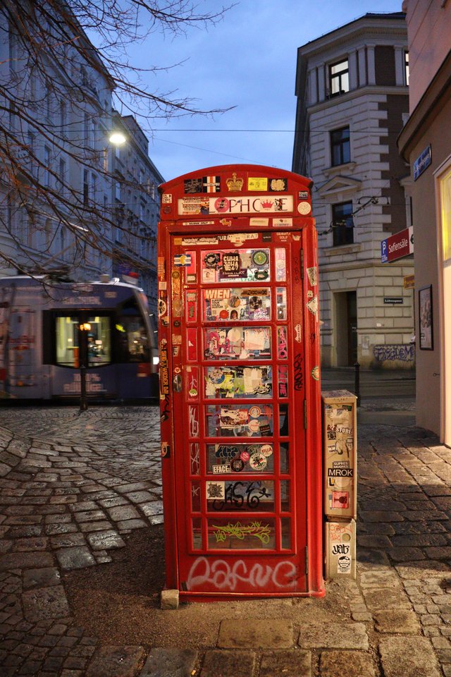 A familiar-looking telephone booth, captured in Vienna on 2025-01-28.