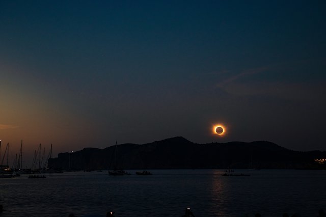 The total solar eclipse of the 12th of August, 2026, from the beach of Santa Ponsa, Mallorca.