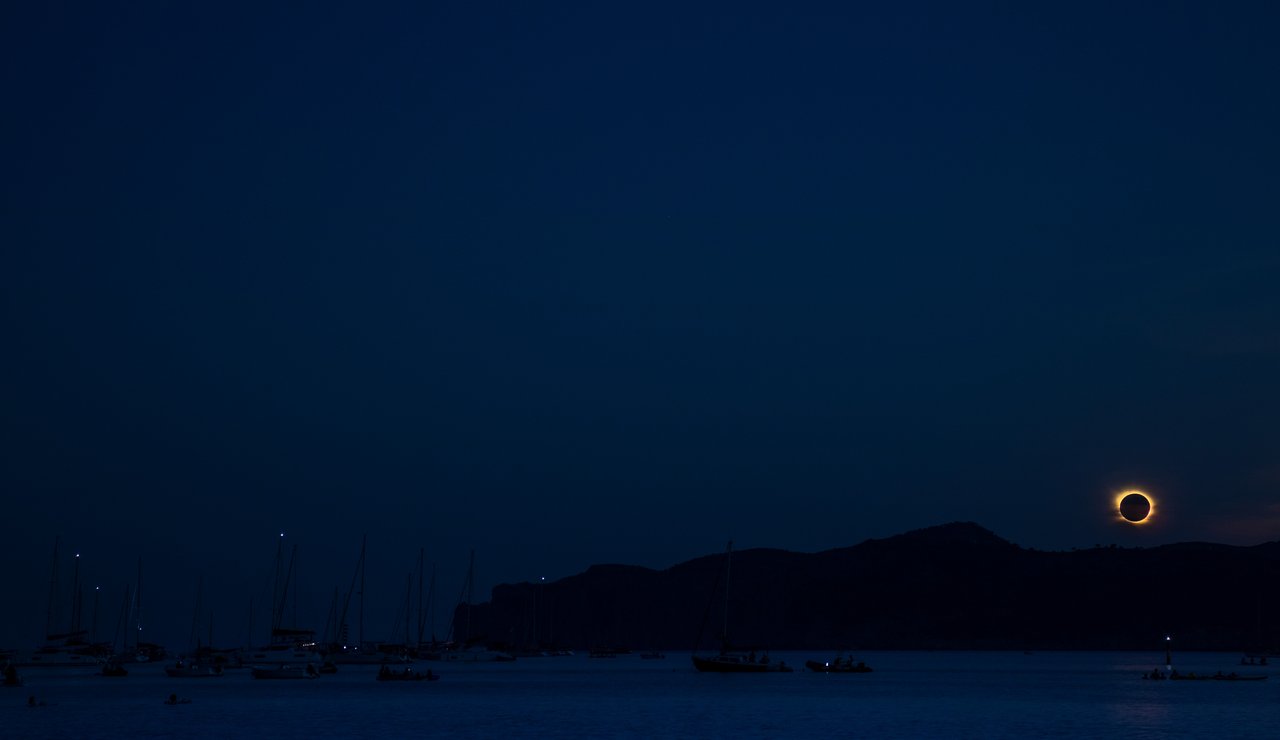 The total solar eclipse of the 12th of August, 2026, from the beach of Santa Ponsa, Mallorca.